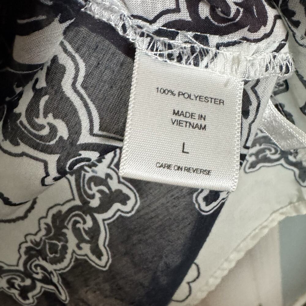 New York & Company Black And White Sheer Blouse, Ruffles, 100% Polyester, Large - Picture 10 of 10